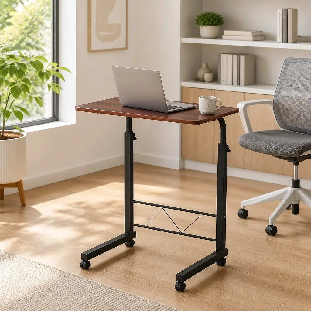 Mobile Laptop Desk for Office Study Adjustable Height 60cm Brown