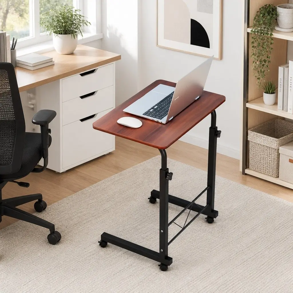 Mobile Laptop Desk for Office Study Adjustable Height 60cm Brown