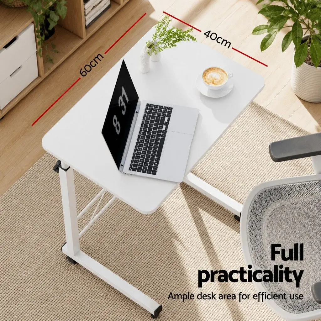 Mobile Laptop Desk Adjustable Height 60CM White Office Table with Wheels