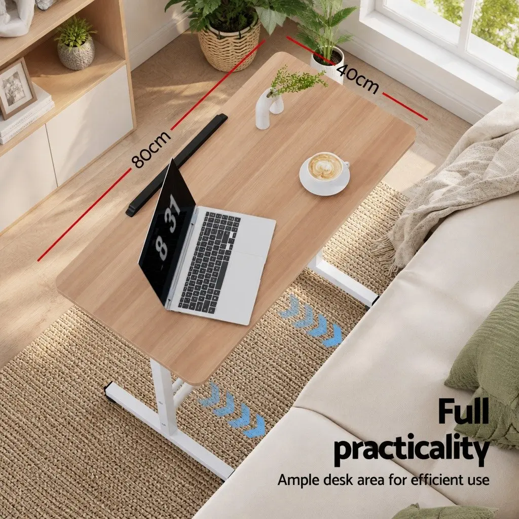 Mobile Laptop Desk Adjustable Height 80CM Brown Light Wood Tilting Portable