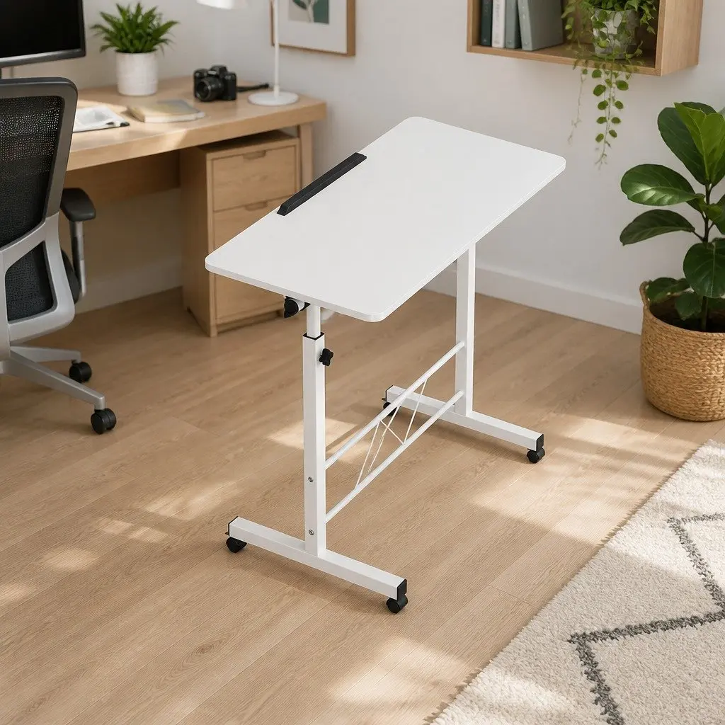 80CM Height Adjustable White Mobile Desk for Laptops