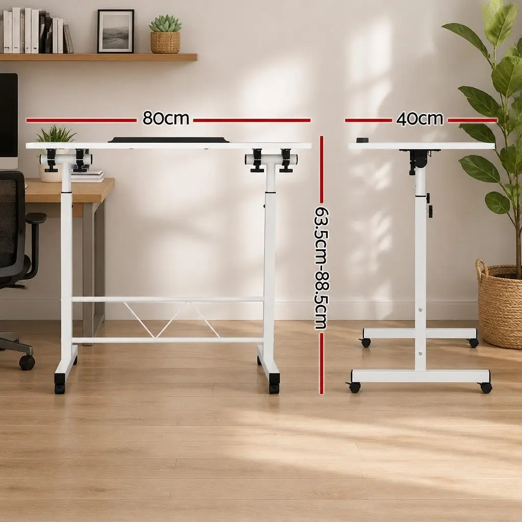 80CM Height Adjustable White Mobile Desk for Laptops