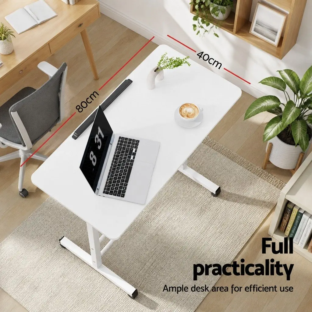 80CM Height Adjustable White Mobile Desk for Laptops