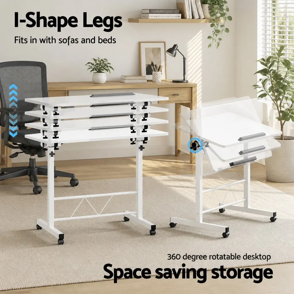 80CM Height Adjustable White Mobile Desk for Laptops