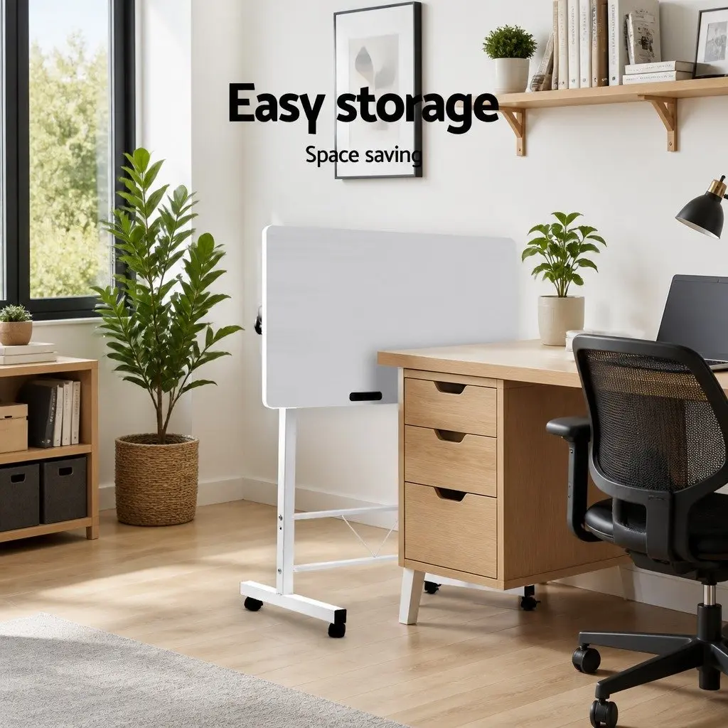 80CM Height Adjustable White Mobile Desk for Laptops