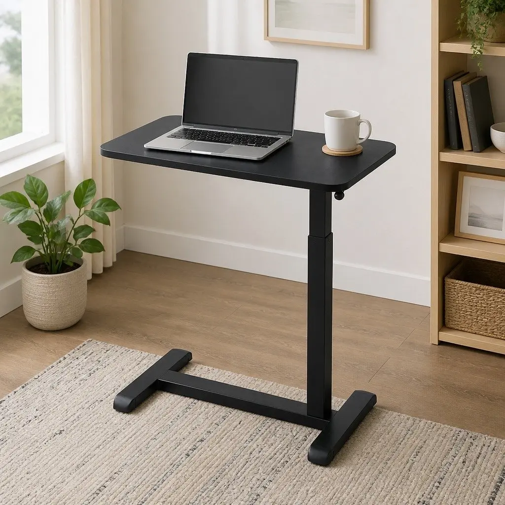 Height Adjustable Mobile Laptop Desk 70CM Black with Castor Wheels