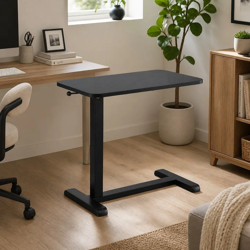 Height Adjustable Mobile Laptop Desk 70CM Black with Castor Wheels
