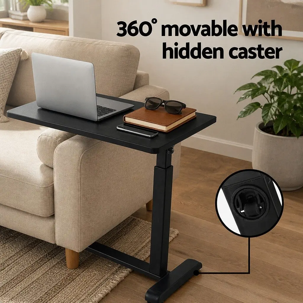 Height Adjustable Mobile Laptop Desk 70CM Black with Castor Wheels