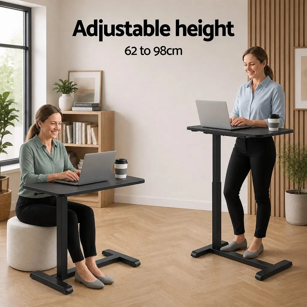 Height Adjustable Mobile Laptop Desk 70CM Black with Castor Wheels