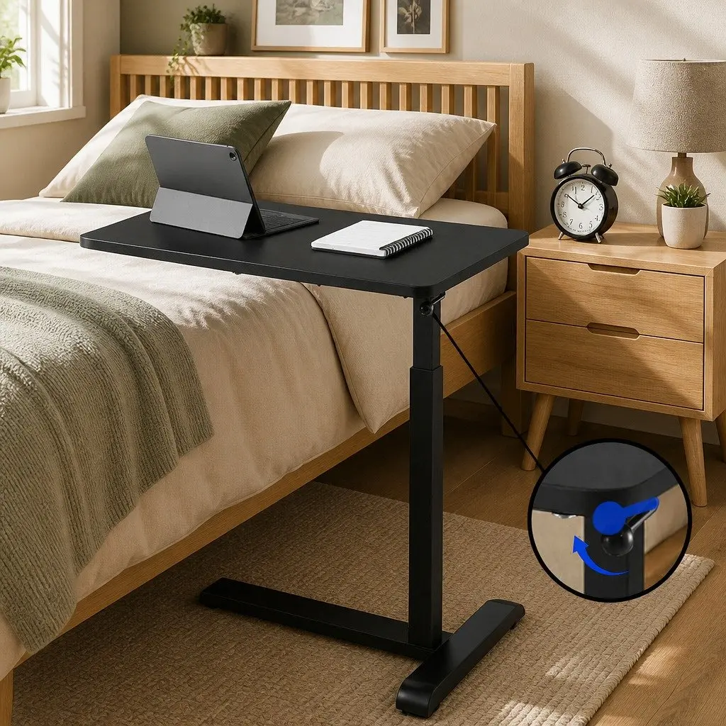 Height Adjustable Mobile Laptop Desk 70CM Black with Castor Wheels