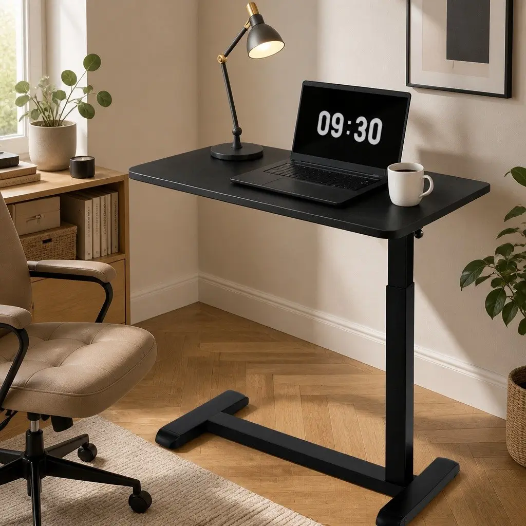 Height Adjustable Mobile Laptop Desk 70CM Black with Castor Wheels