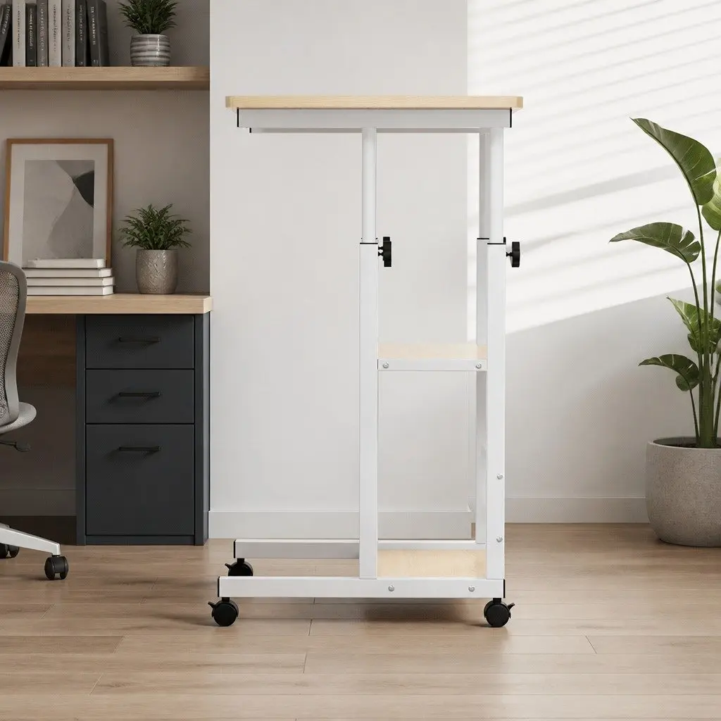 Mobile Laptop Desk Height Adjustable Workstation Computer Stand 60CM White