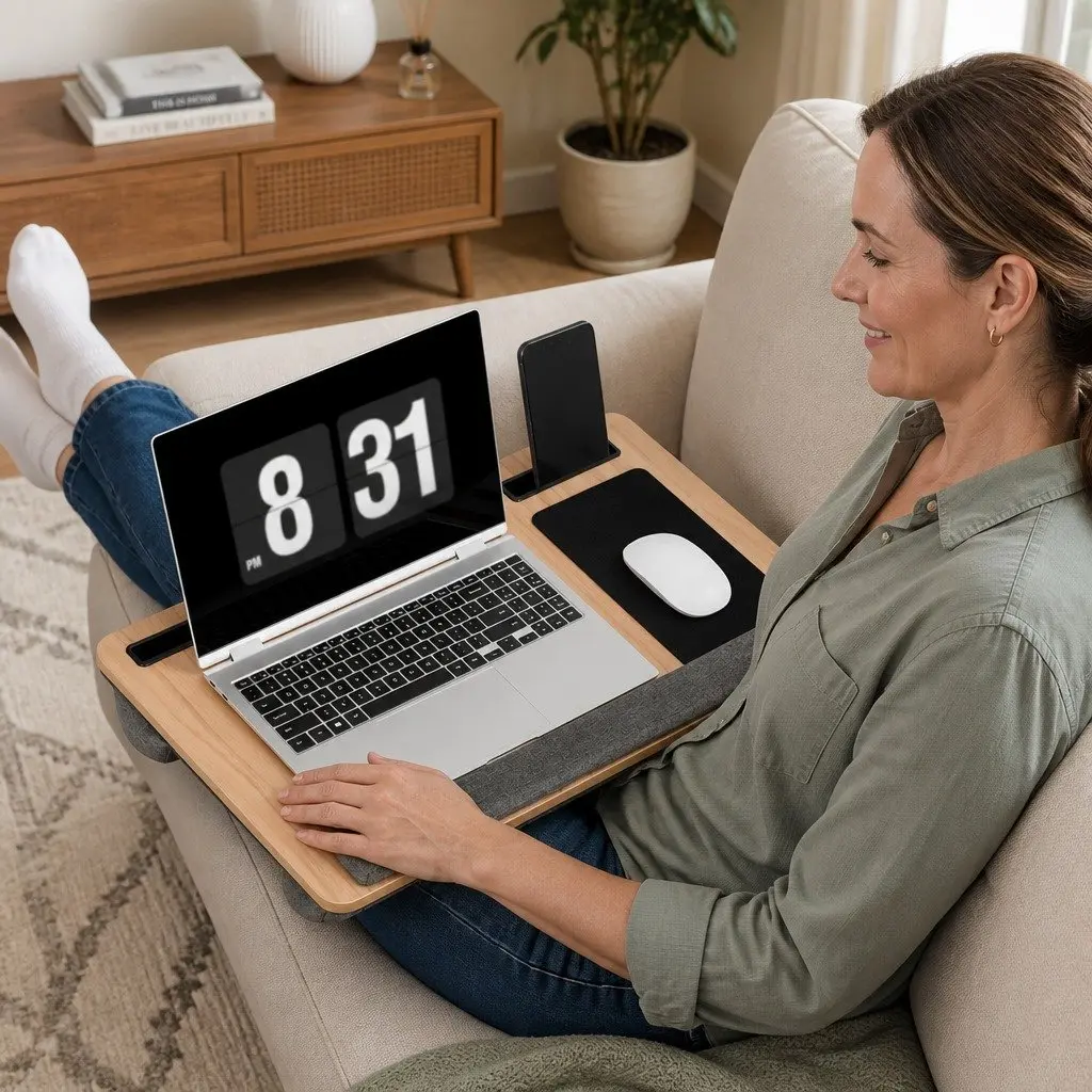 Lap Desk Laptop Stand Portable with Wrist Rest Phone Slot Mouse Pad 55cm
