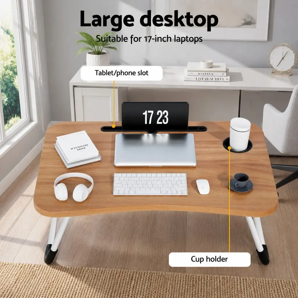 Laptop Desk Table Foldable Stand Lap Tray Sofa Bed Portable Adjustable Pine