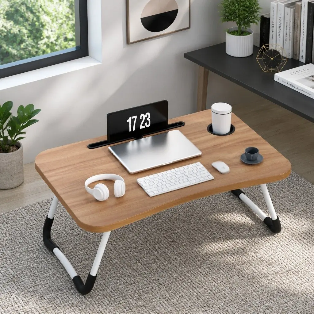 Laptop Desk Table Foldable Stand Lap Tray Sofa Bed Portable Adjustable Pine