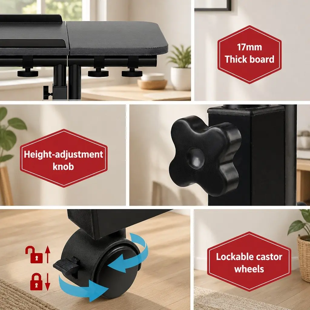 60cm Mobile Laptop Desk with Adjustable Height and Fan