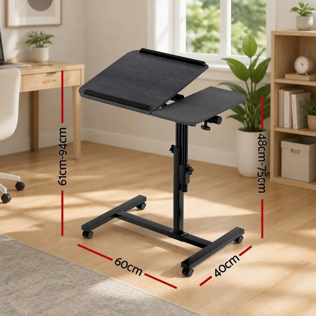 Mobile Laptop Desk Stand 60CM Adjustable Height Rotating Tilting with Caster