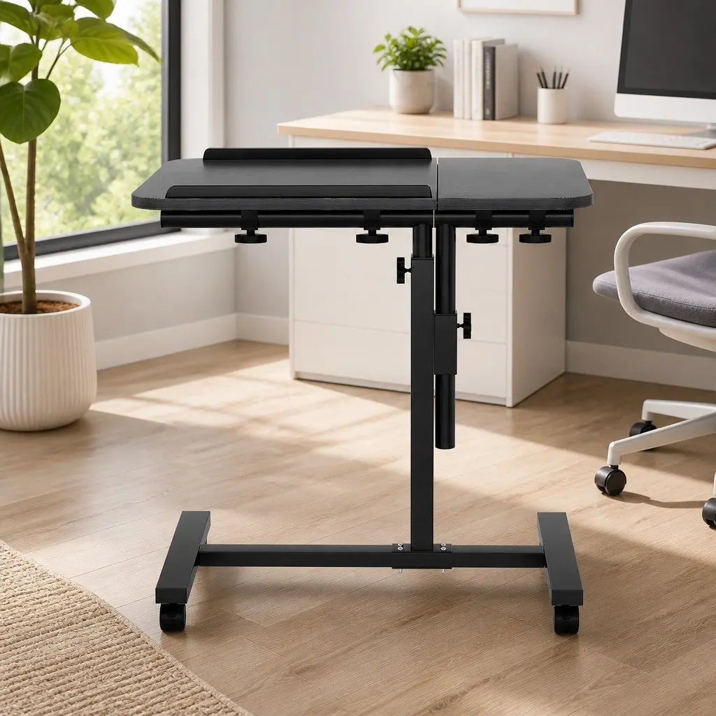 Mobile Laptop Desk Stand 60CM Adjustable Height Rotating Tilting with Caster