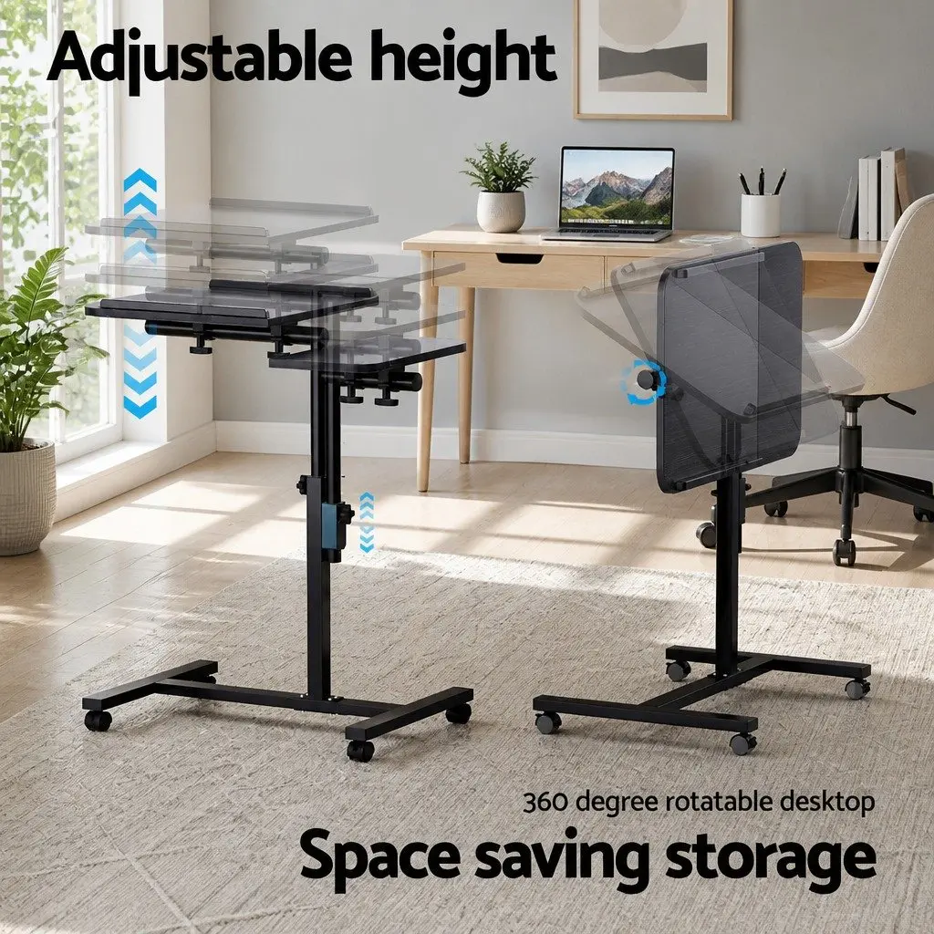 Mobile Laptop Desk Stand 60CM Adjustable Height Rotating Tilting with Caster