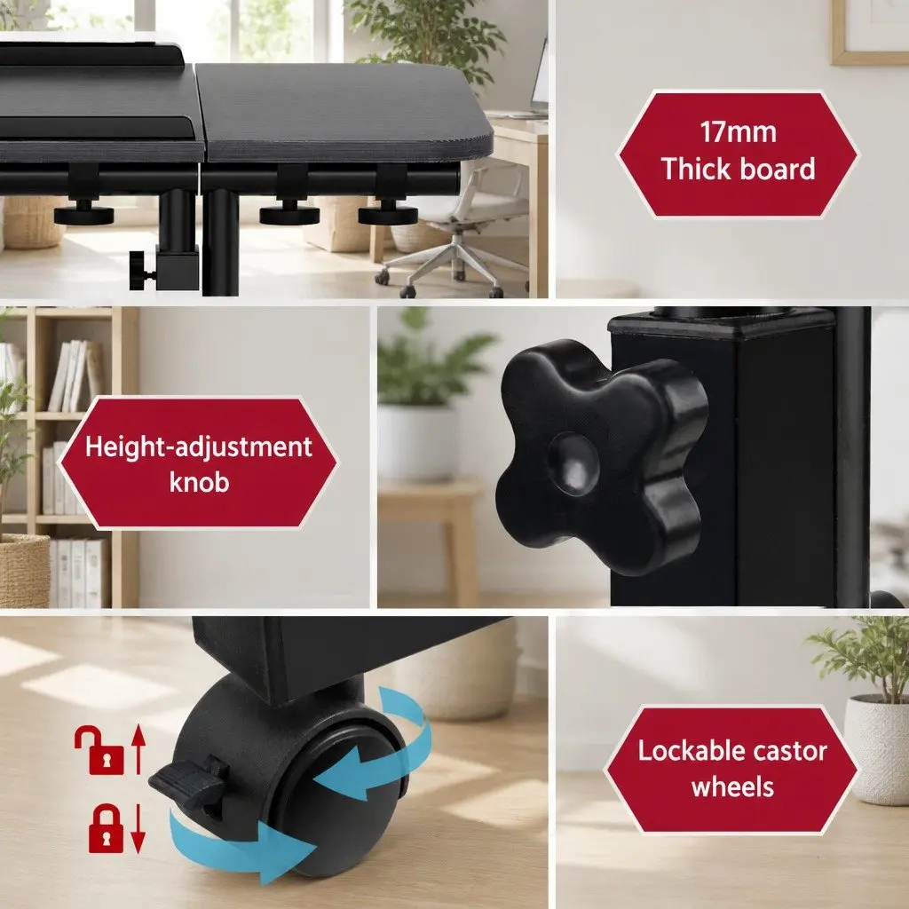 Mobile Laptop Desk Stand 60CM Adjustable Height Rotating Tilting with Caster