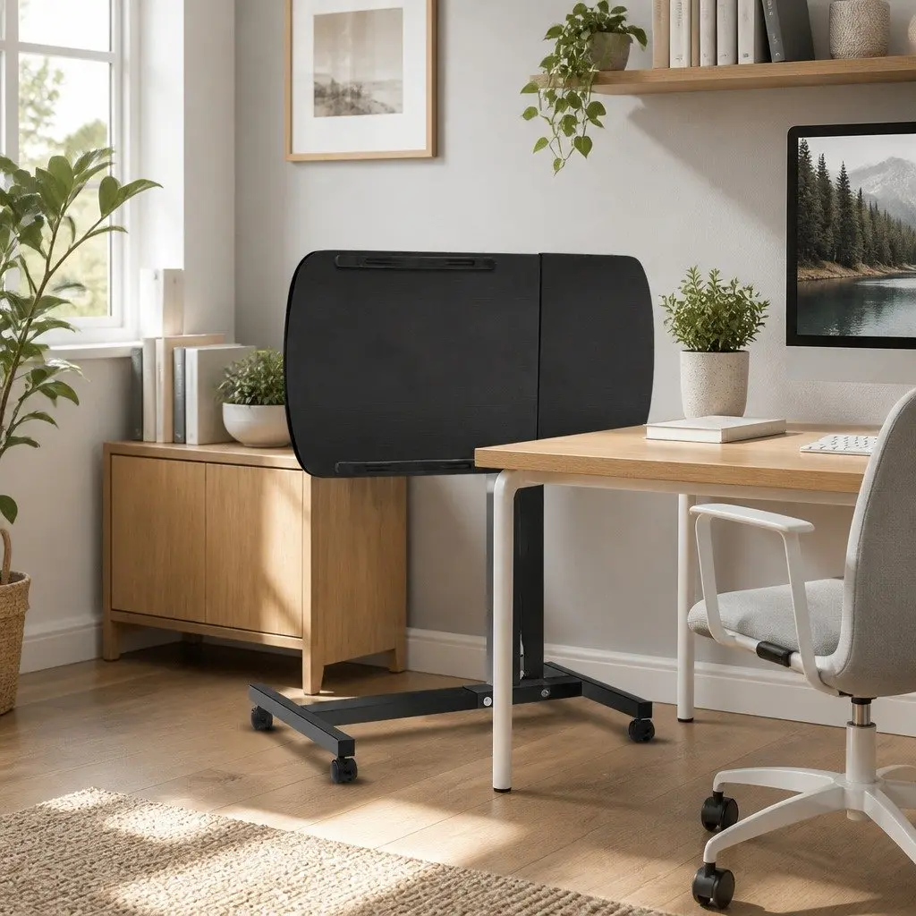 Mobile Laptop Desk Stand 60CM Adjustable Height Rotating Tilting with Caster