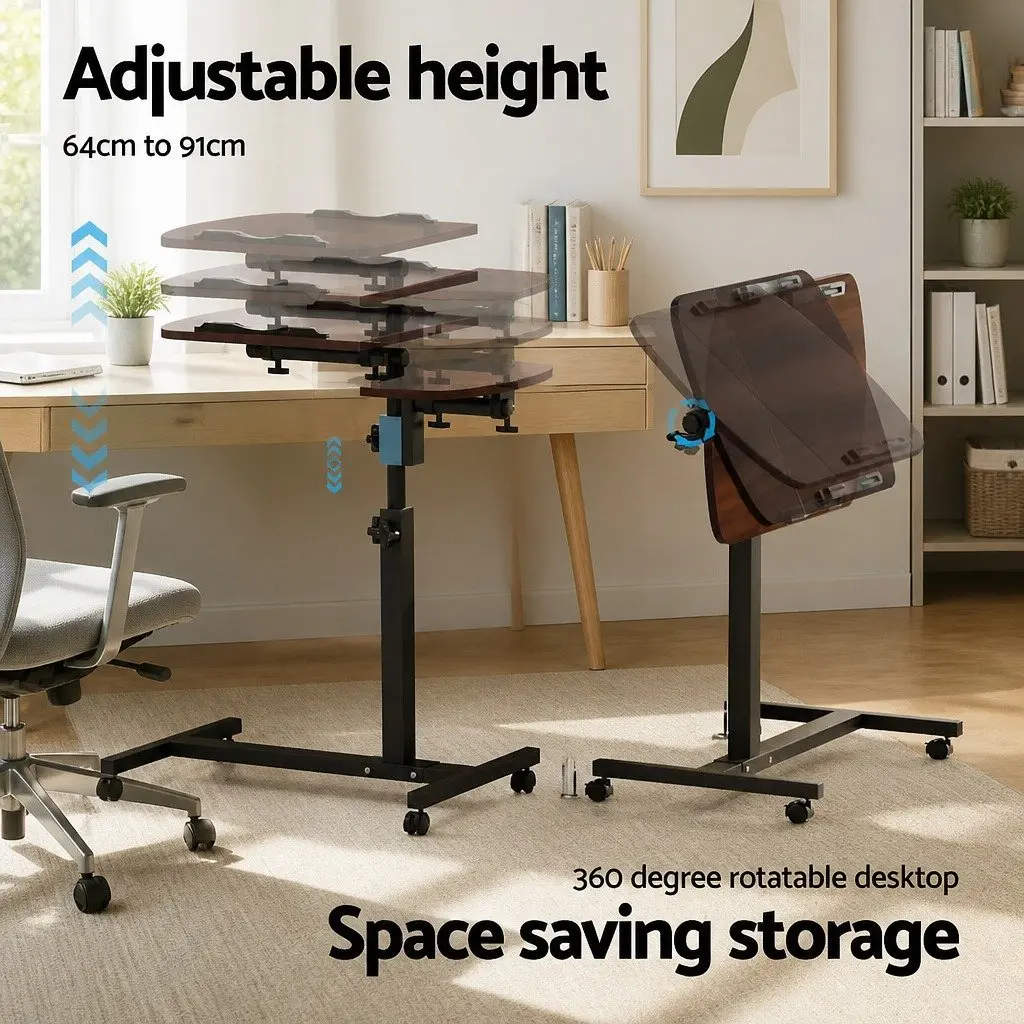 Mobile Laptop Desk 360° Rotating Stand Adjustable Height Tilt Lockable Wheels