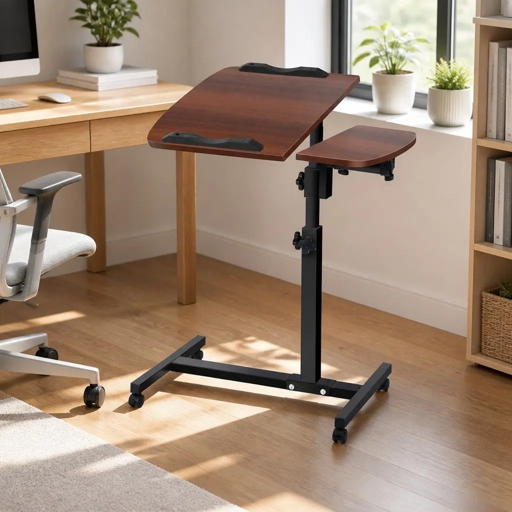 Mobile Laptop Desk 360° Rotating Stand Adjustable Height Tilt Lockable Wheels