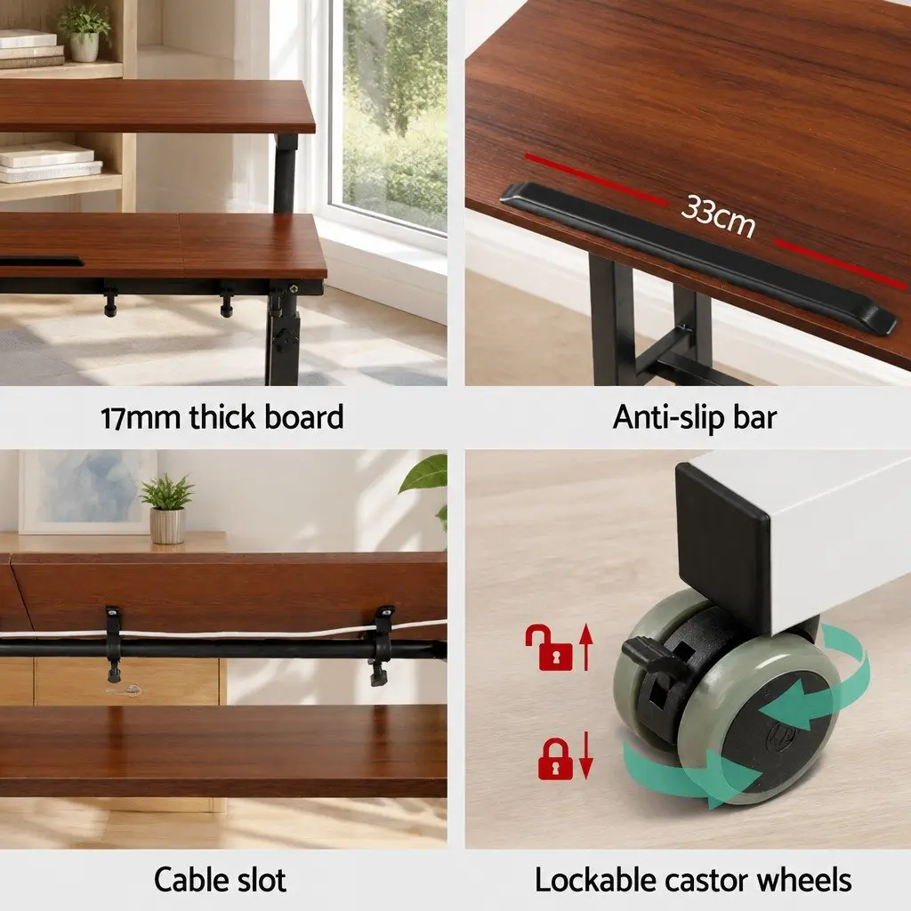 Mobile Twin Laptop Desk Adjustable Height Tilt Portable Standing Work Table