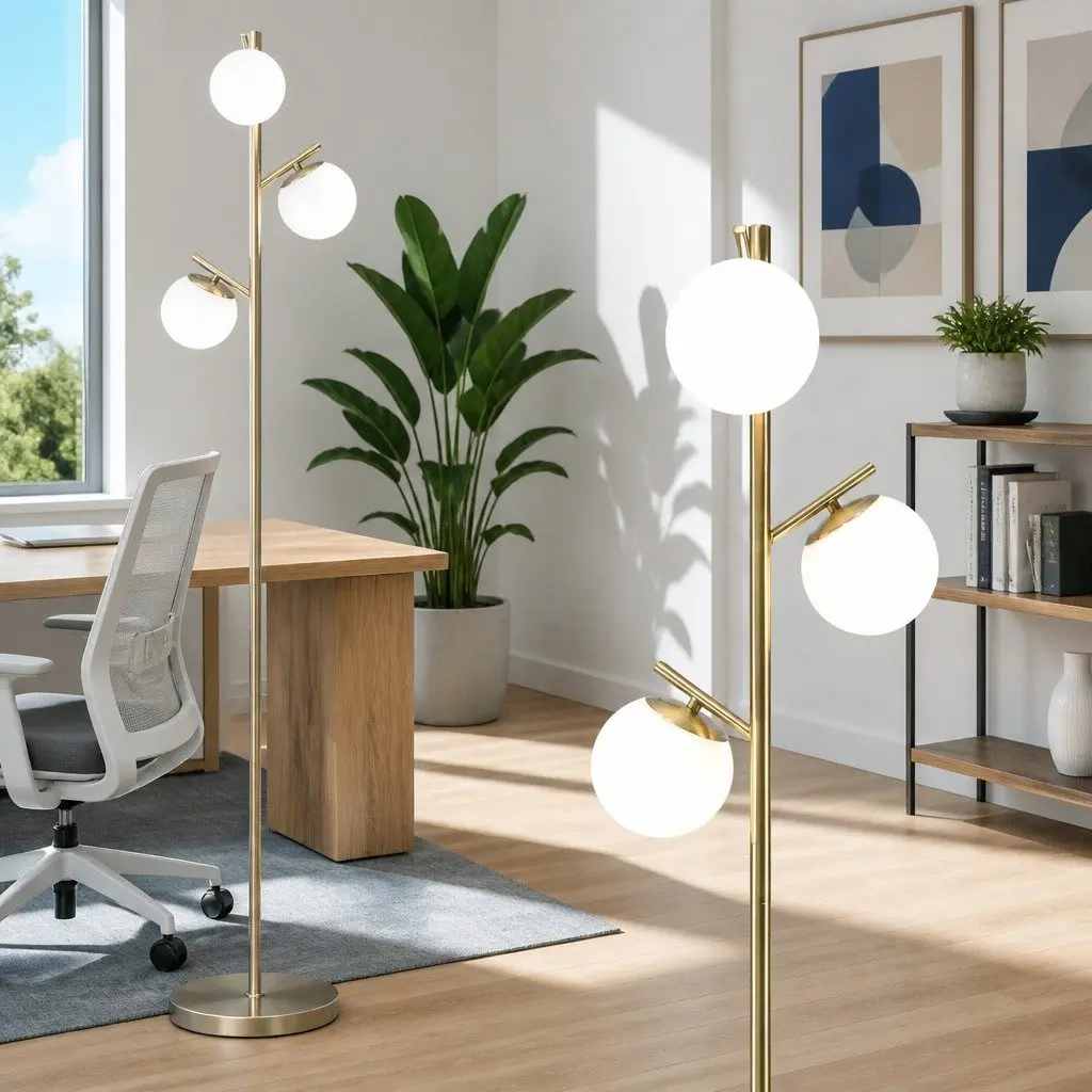 3-Light Gold Floor Lamp, 165cm Tall