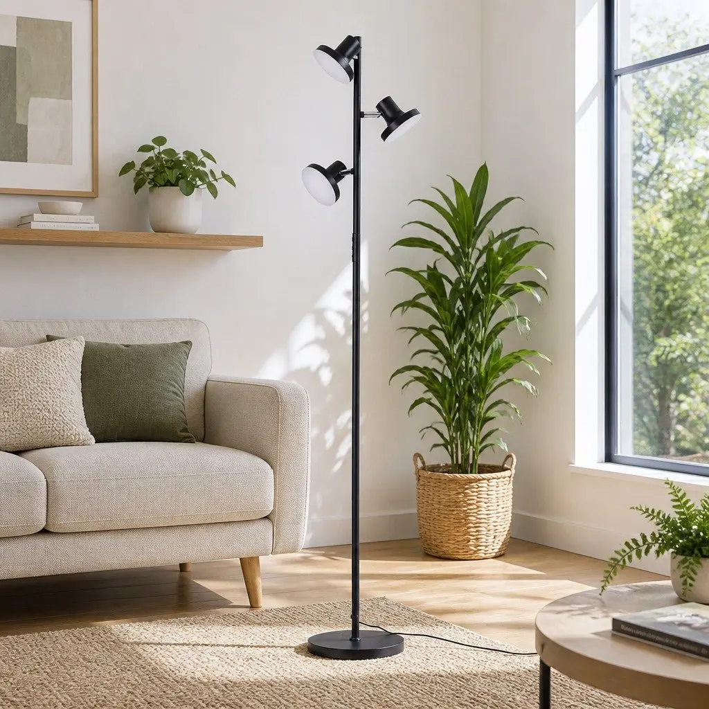 3-Head LED Floor Lamp for Living Room Bedroom Home Office 36W Dimmable Adjustable with Remote Control Touch Pole