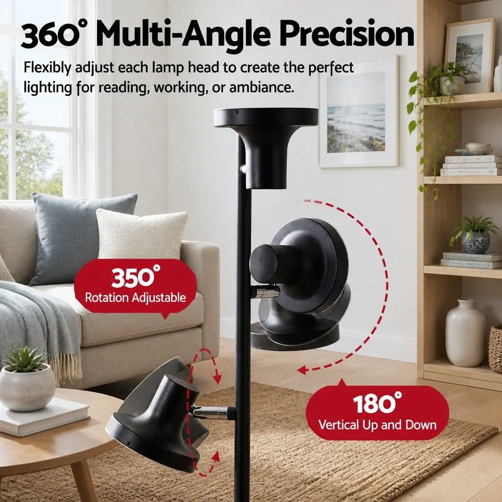 3-Head LED Floor Lamp for Living Room Bedroom Home Office 36W Dimmable Adjustable with Remote Control Touch Pole