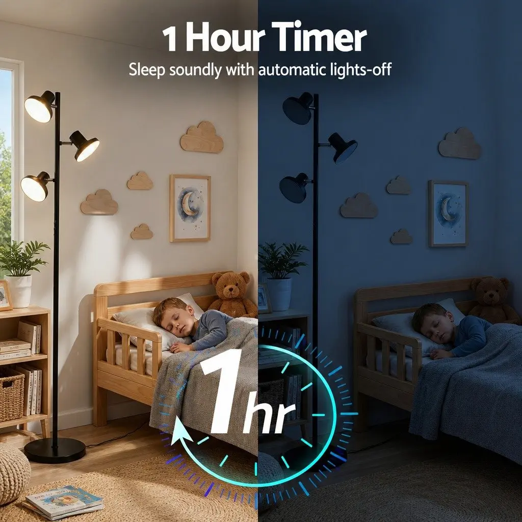 3-Head LED Floor Lamp for Living Room Bedroom Home Office 36W Dimmable Adjustable with Remote Control Touch Pole