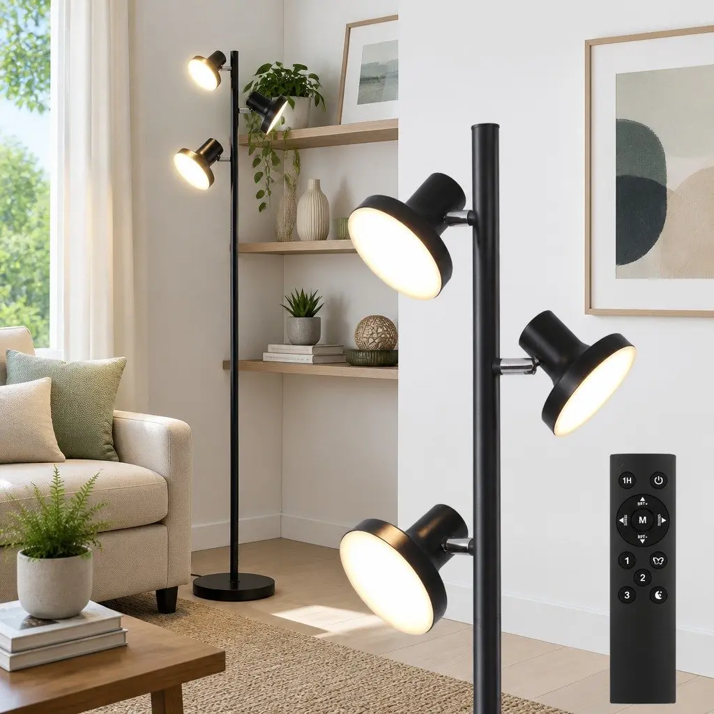 3-Head LED Floor Lamp for Living Room Bedroom Home Office 36W Dimmable Adjustable with Remote Control Touch Pole