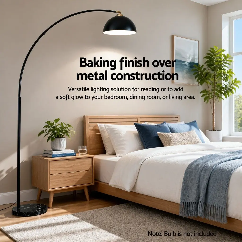 Arched Floor Lamp for Living Room Black 167cm Height Marble Base Reading Task Light