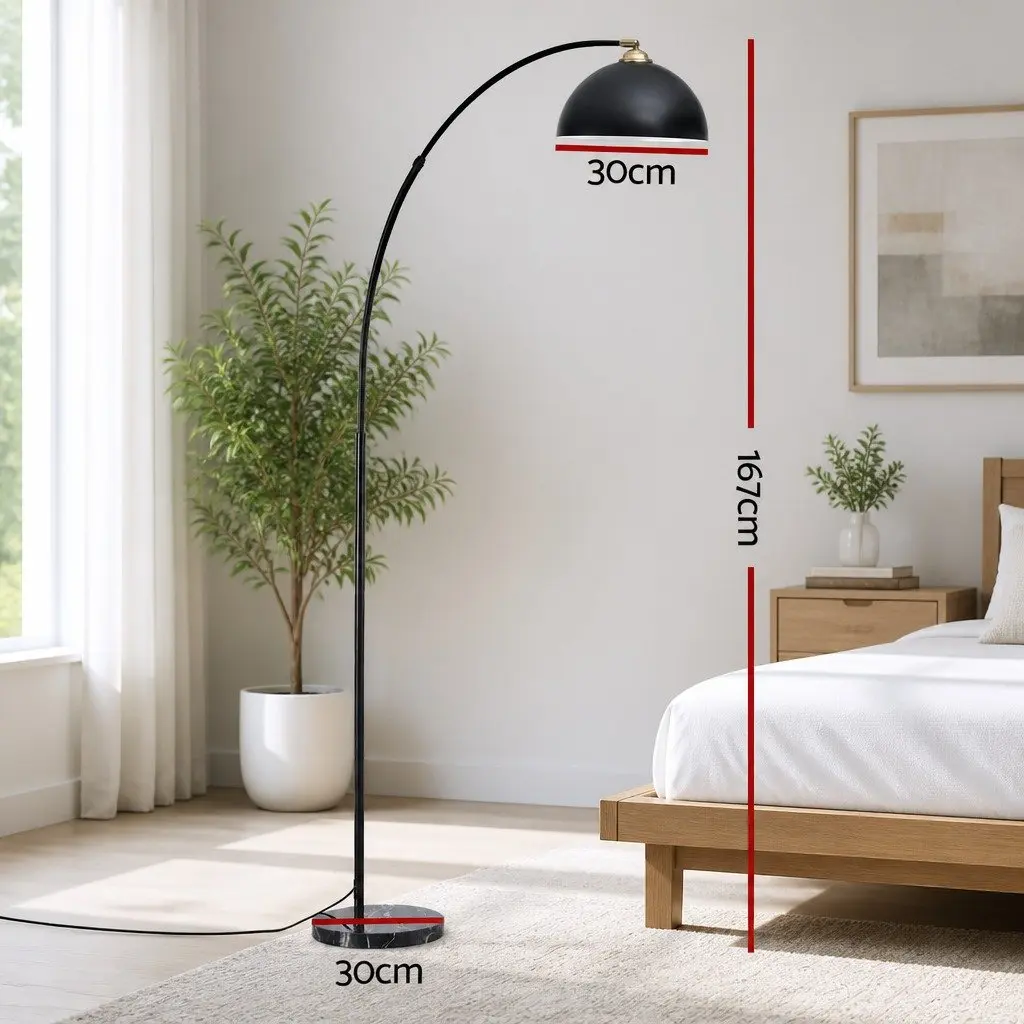 Arched Floor Lamp for Living Room Black 167cm Height Marble Base Reading Task Light