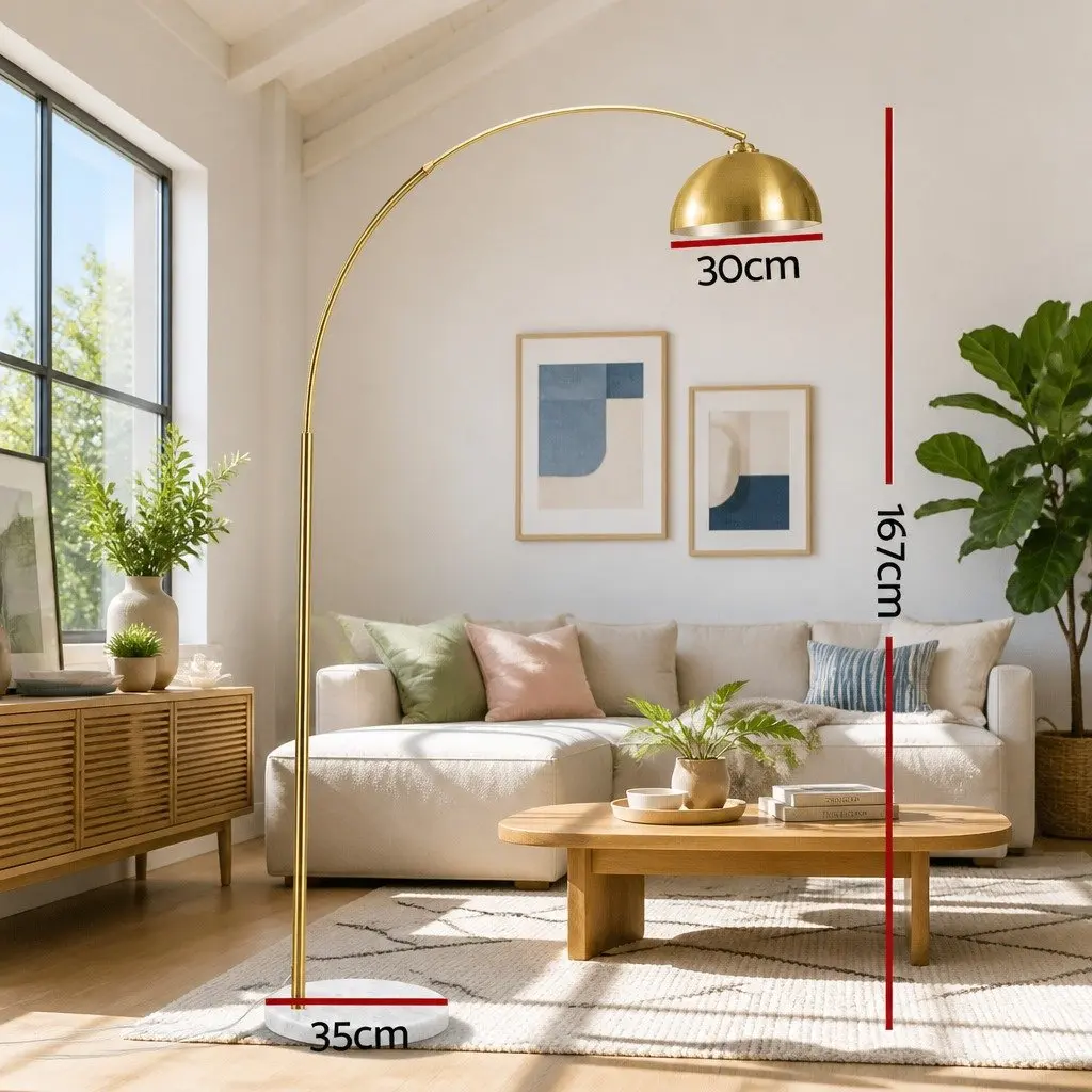 Arched Floor Lamp for Living Room Gold Marble Base Adjustable Height