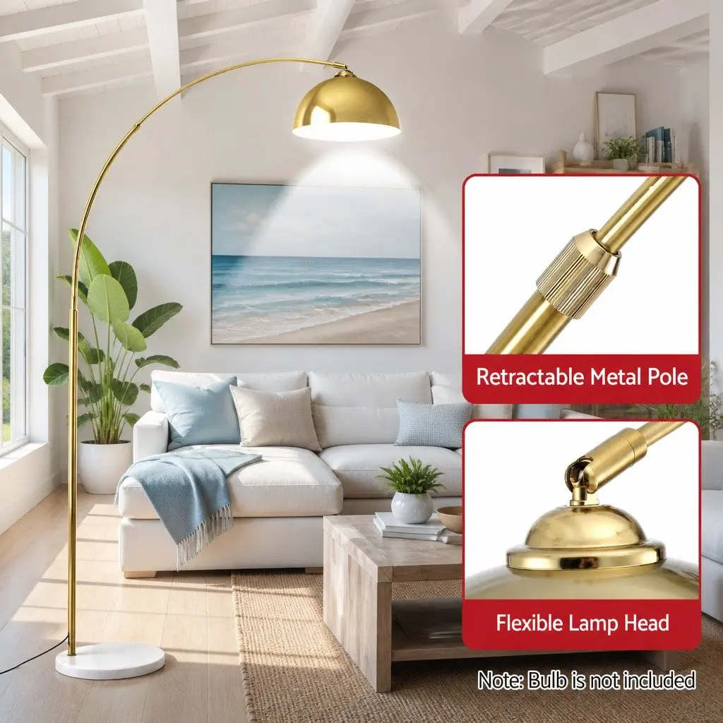 Arched Floor Lamp for Living Room Gold Marble Base Adjustable Height