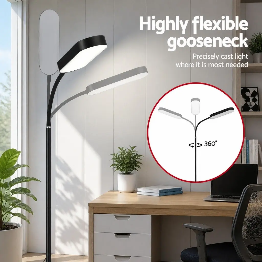 LED Floor Lamp for Living Room Bedroom Home Office 174cm with Remote Control Adjustable Gooseneck 4 Colour Temperature
