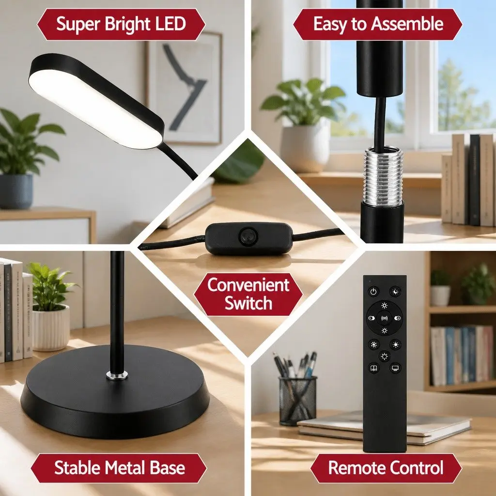 LED Floor Lamp for Living Room Bedroom Home Office 174cm with Remote Control Adjustable Gooseneck 4 Colour Temperature
