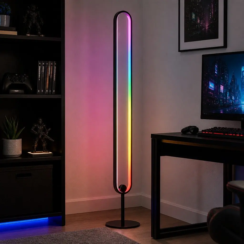 RGB LED Floor Lamp for Gaming Room 1.18M Black