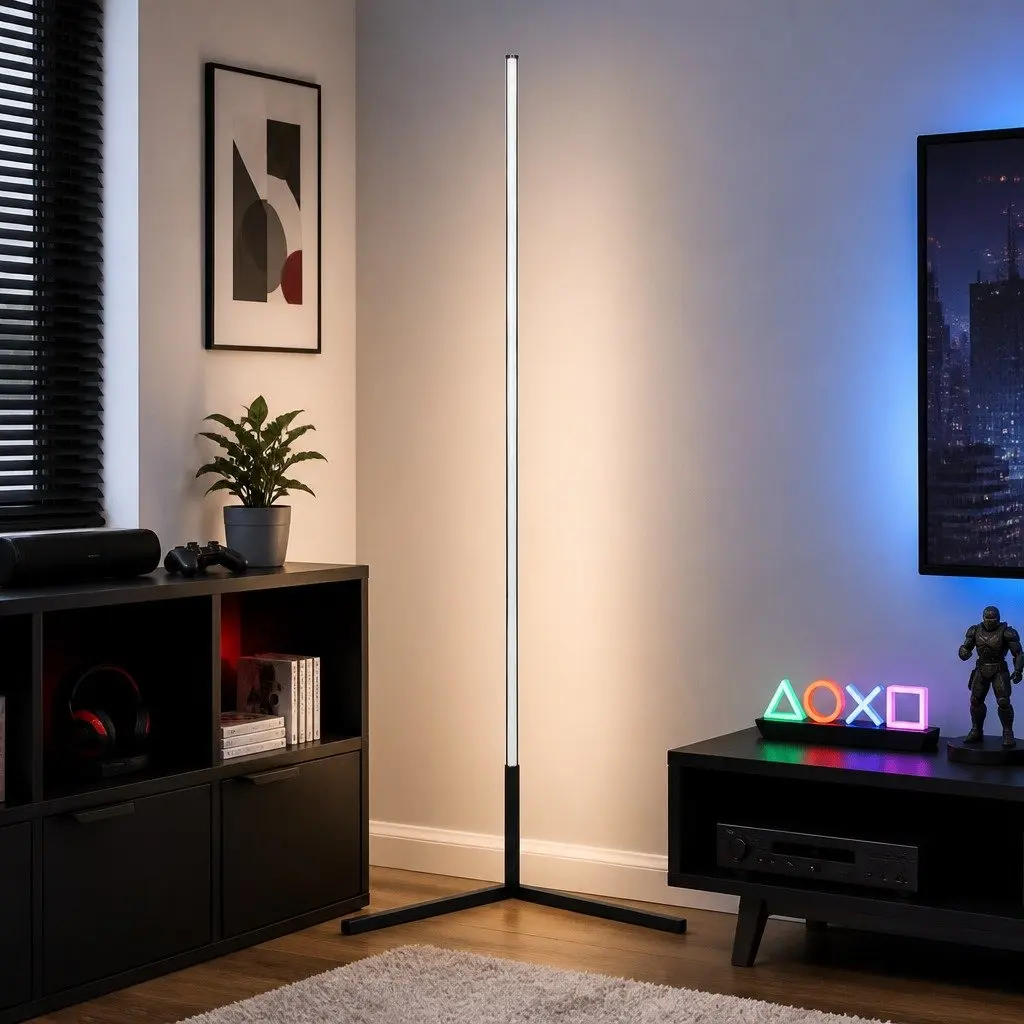 RGB Floor Lamp 150cm Remote Control Adjustable Brightness Black Corner Light for Living Room