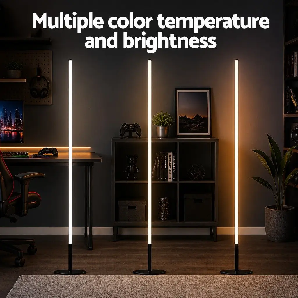 RGB Floor Lamp 150cm Remote Control Adjustable Brightness Black Corner Light for Living Room