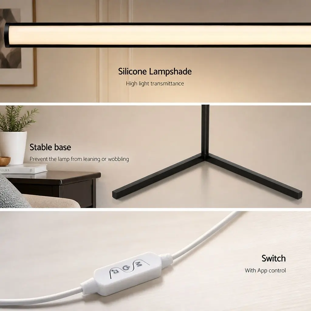 RGB Floor Lamp 150cm Remote Control Adjustable Brightness Black Corner Light for Living Room