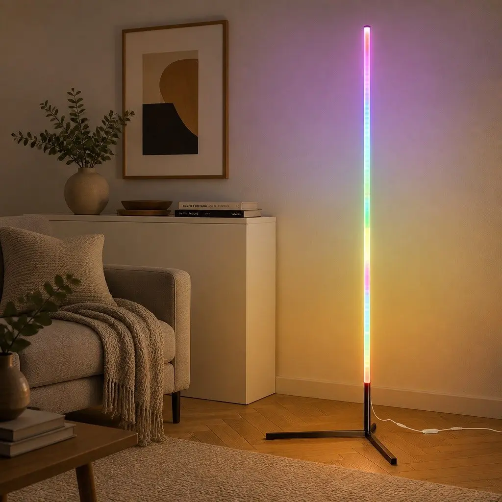 RGB Floor Lamp 150cm Remote Control Adjustable Brightness Black Corner Light for Living Room