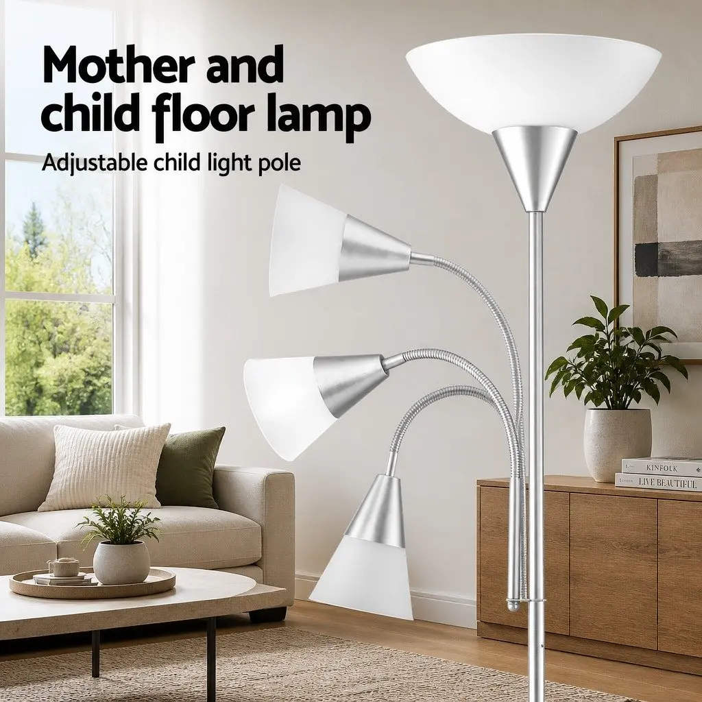 Floor Lamp Mother and Child Silver Modern Standing Light Living Room Office 180cm