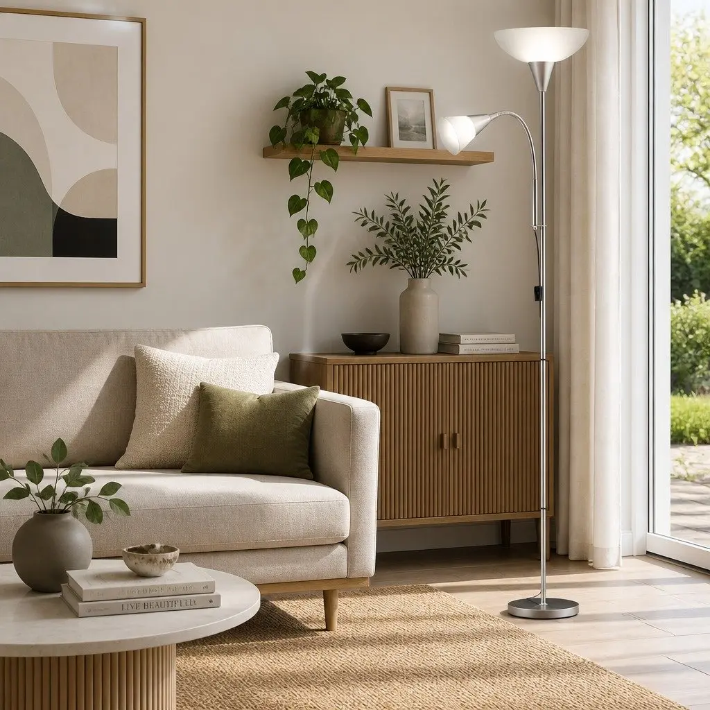 Floor Lamp Mother and Child Silver Modern Standing Light Living Room Office 180cm