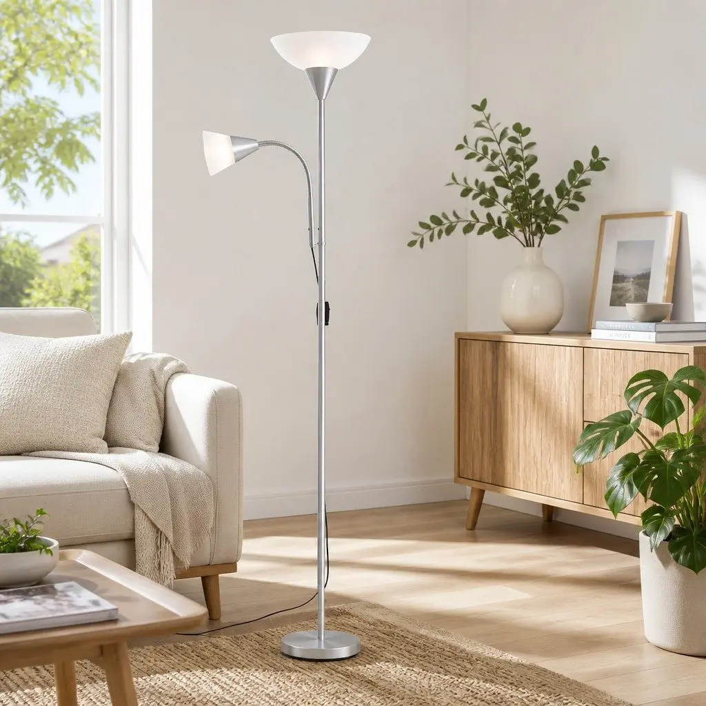 Floor Lamp Mother and Child Silver Modern Standing Light Living Room Office 180cm