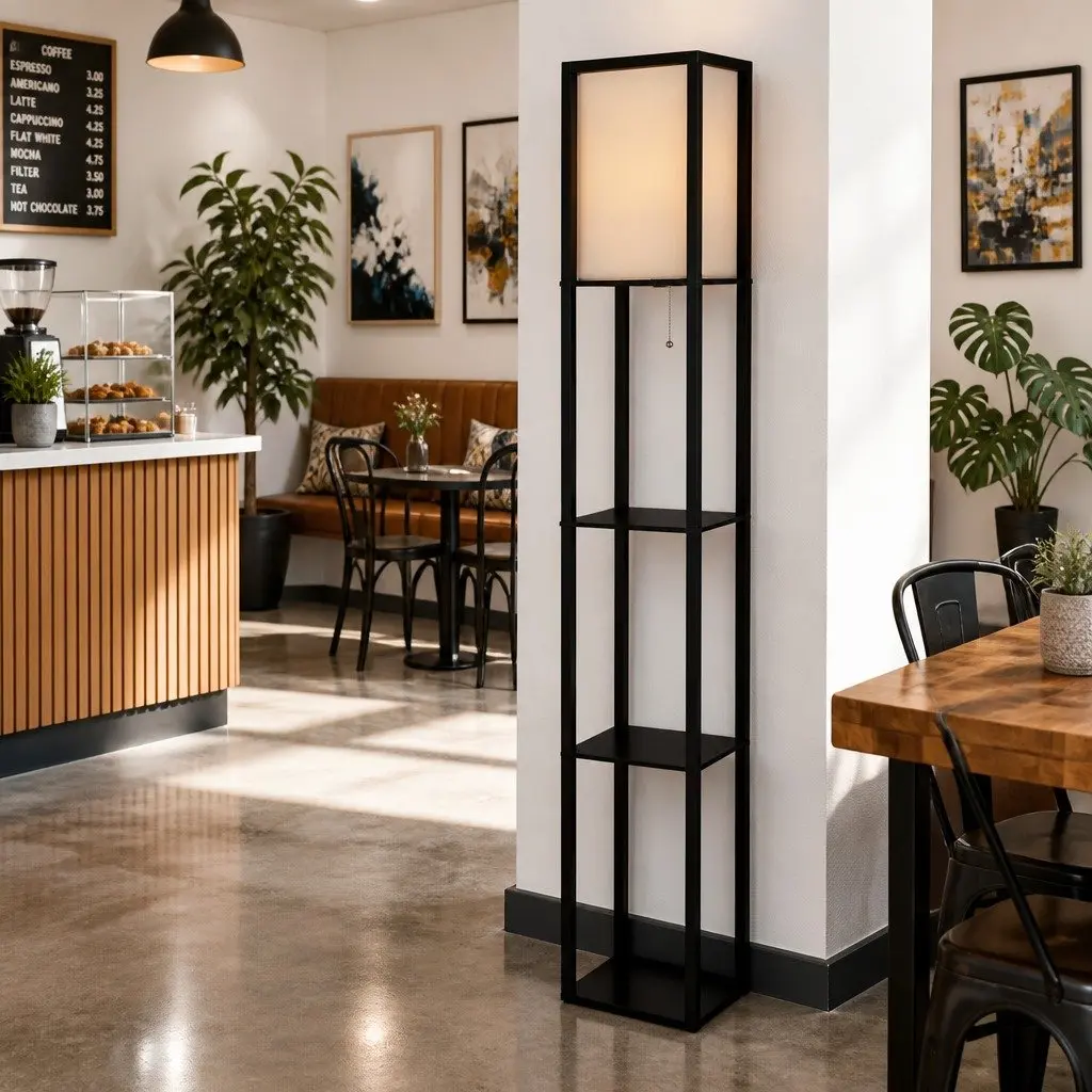 Floor Lamp with 3 Tier Shelf Storage Stand for Home Room Black 160cm