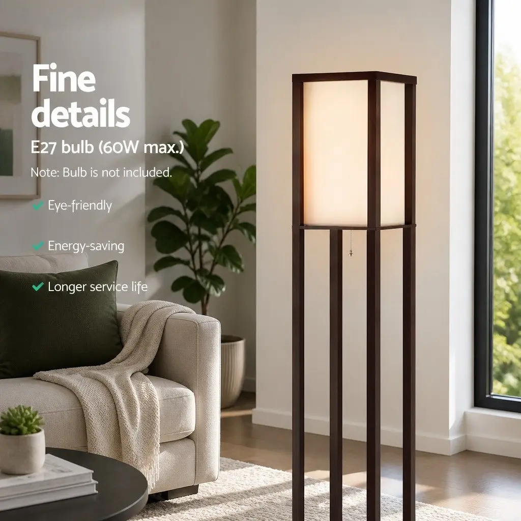 Floor Lamp with 3 Tier Shelf Storage LED Stand Brown Vintage Home Room Display