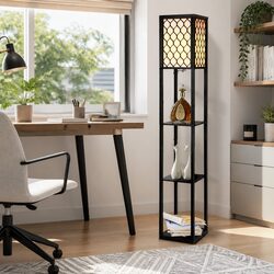 Black Floor Lamp with 3 Shelves: 160cm Dimensions